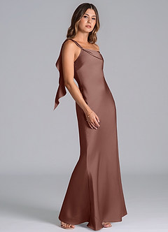 Azazie Driea Bridesmaid Dresses Espresso Mermaid One Shoulder Stretch Satin Dress image5
