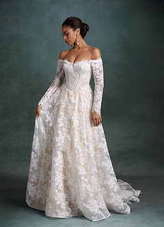 Azazie Skylar Robes de mariée Robe Trapèze en Dentelle Décolleté en cœur Diamant Blanc Champagne image3