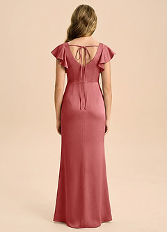 Azazie Demi Junior Vestido de Rosa Antigua de Satén Elástico de Corte Sirena con Lazo image2