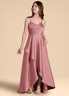 Azazie Prisha Junior Jurk van Stretch Satijn met A-Lijn Geplooid Stoffige Roos image4