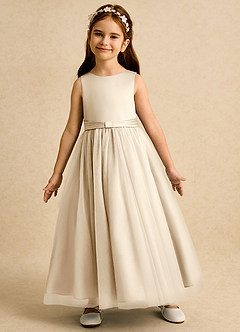 Azazie Lior Flower Girl Dresses Champagne Ball-Gown Pleated Tulle Dress image4