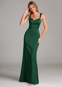 Azazie Denice Bridesmaid Dresses Dark Green A-Line Pleated Stretch Satin Dress image1