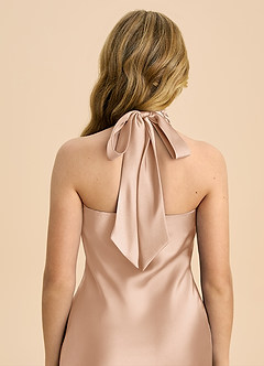 Azazie Chickie Junior Robe Fourreau en Satin extensible Plissée Rose Perle image6