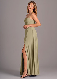 Azazie Carolyn Bridesmaid Dresses Moss Green A-Line Pleated Chiffon Dress image3