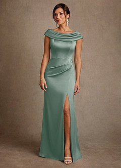 Azazie Irvine Mère de la mariée Robes Robe Trapèze en Satin extensible Plissée Sauge D'argent image3