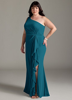 Azazie Liza Bridesmaid Dresses Ink Blue Mermaid One Shoulder Chiffon Dress image8