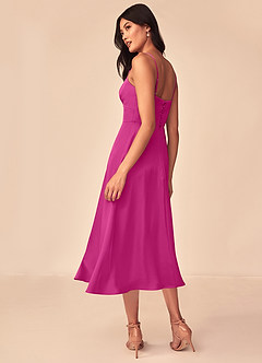 Azazie Dottie Bridesmaid Dresses Fuchsia A-Line Stretch Satin Dress image5
