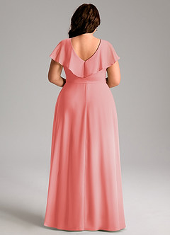 Azazie Lainey Bridesmaid Dresses Coral A-Line with Pockets Chiffon Dress image9