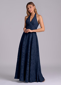 Azazie Tessie Brudtärnklänningar Klä av A-Linje i Blommig Utbrändhet Plisserad Mörk Marinblå image4