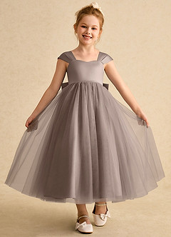 Azazie Chickadee Flower Girl Dresses Taupe Ball-Gown Sweetheart Neckline Matte Satin Dress image4