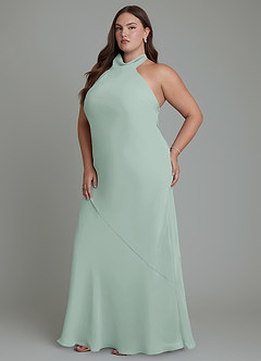 Azazie Velli Bridesmaid Dresses Agave Mermaid High Neck Chiffon Dress image12