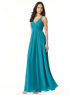 Azazie Rowena Final Sale Jade A-Line Pleated Chiffon Dress image3
