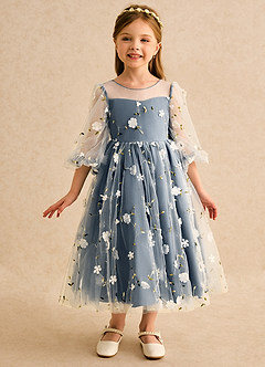 Azazie Elowen Robe Demoiselle D'honneur Fillette Robe Trapèze en Dentelle Encolure en Forme de Cœur Neptune image3