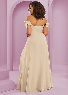 Barbie ♥ Azazie Robes de demoiselle d'honneur Robe Trapèze Convertible en Mousseline de soie Épaule décolletée Champagne image8
