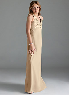 Azazie Tessie Junior Champagne A-Line Pleated Chiffon Dress image4