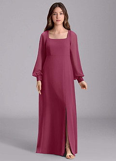 Azazie Bondi Junior Vestido de Mora de Gasa de Corte en A con Blusón image7