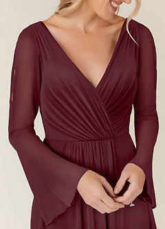 Azazie Teraso Mother of the Bride Dresses Cabernet A-Line Pleated Mesh Dress image7