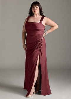 Azazie Jesaphine Robes de demoiselle d'honneur Robe Fourreau en Satin extensible Arc Merlot image11