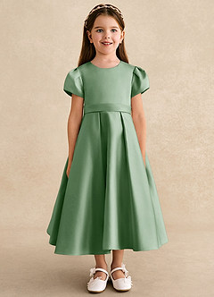 Azazie Princess Flower Girl Dresses Matcha A-Line Pleated Matte Satin Dress image5
