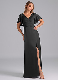 Azazie Ambrosia Bridesmaid Dresses Black A-Line Pleated Stretch Satin Dress image4