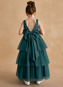 Azazie Megallie Flower Girl Dresses Pine A-Line Bow Tulle Dress image5