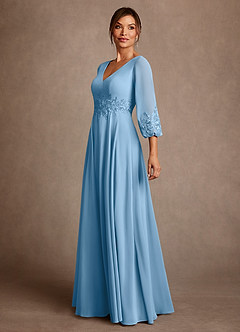 Azazie Yorba 신부의 어머니 드레스 A라인 레이스 쉬폰 플로어 길이 드레스 image4