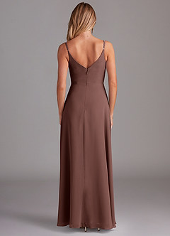 Azazie Daenerys At-home Try On Dresses Champagne Rose A-Line Cowl Chiffon Dress image2