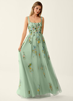 Saofire Vert Clair Robe de bal brodée de fleurs colorées image3