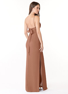 Azazie Mai Robes de demoiselle d'honneur Robe Fourreau en Mousseline de soie Plissée Bronze image3