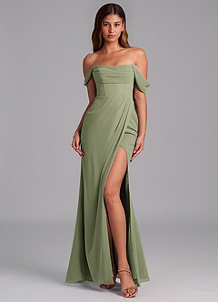 Azazie Johana Jurken voor bruidsmeisjes Converteerbaar Jurk van Chiffon met Zeemeermin Off the Shoulder Pistache image3