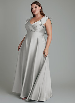 Azazie Leilani Bridesmaid Dresses Silver A-Line Ruched Stretch Satin Dress image15