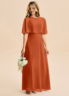 Azazie Maris Junior Abito A-Line in Chiffon Arancia Bruciata image6