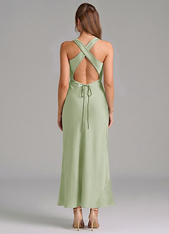 Azazie Evadne 신부 들러리 드레스 쉬스 주름진 스트레치 새틴 발목 길이 드레스 image5