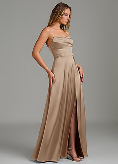Azazie Niveah Bridesmaid Dresses Taupe A-Line Strapless Stretch Satin Convertible Dress image7