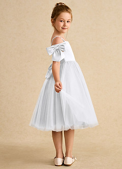 Azazie Amie Flower Girl Dresses White A-Line Off the Shoulder Matte Satin Dress image6