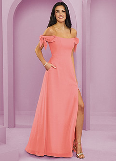 Barbie ♥ Azazie Vestidos de damas de honor Vestido de Coral de Gasa de Corte en A Convertible con Vestidos sin tirantes image4