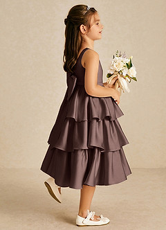 Azazie Margery Flower Girl Dresses Ganache A-Line Bow Stretch Satin Dress image5