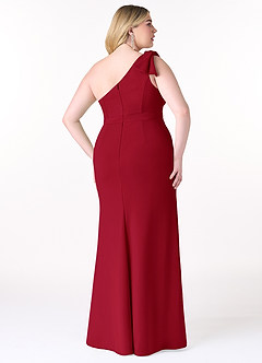 Azazie Rinna Robes de demoiselle d'honneur Robe Sirène en Crêpe Élastique Ue épaule Écarlate image6