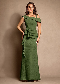 Azazie Hamptons Moeder van de bruid jurken A-Lijn Jurk van Bloemen Burn-out Geplooid Olijf image6