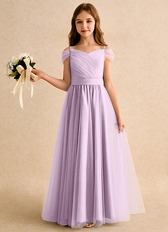Azazie Yuna Girls Formal Abiti da Ragazza di Fiori Abito A-Line in Tulle Spalle Scoperte Lilla Glassato image3