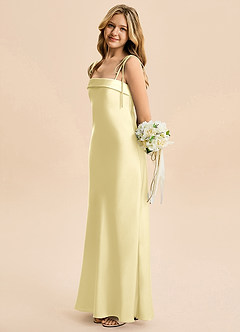 Azazie Willa Junior Lemon Sorbet Mermaid Bow Stretch Satin Dress image3
