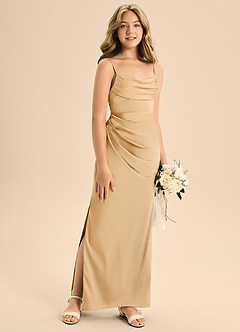Azazie Mai Junior Gold A-Line Sweetheart Neckline Stretch Satin Dress image3