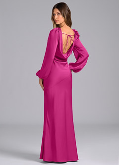 Azazie Rylina Bridesmaid Dresses Fuchsia Mermaid Long Sleeve Stretch Satin Dress image5