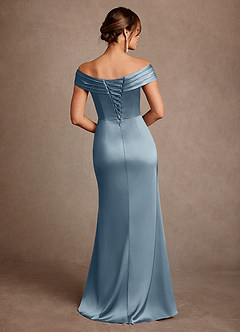 Azazie Bedford Mother of the Bride Dresses Dusty Blue Sheath Pleated Stretch Satin Dress image3