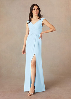 Azazie Sally vestidos de madre de la novia Vestido de Azul Cielo de Gasa de Corte En A con Cuello en V plisado image2