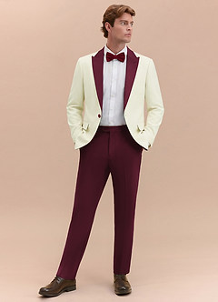 front Adrian Burgundy Shawl Lapel Structured Stretch Tuxedo Suit