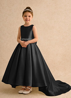 Azazie Ophelia Flower Girl Dresses Black Ball-Gown Bow Mikado Dress image2