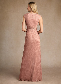 Azazie Salem Mother of the Bride Dresses Rose Gold A-Line Pleated Metallic Mesh Dress image3