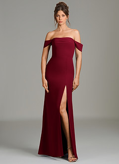 Azazie Charmaine Brautjungfernkleider Eine Linie Schulterfrei Chiffon Kleid Burgunderrot image3