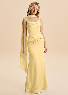 Azazie Sorrel Junior Robe Sirène en Satin extensible Drapé Beurre image5